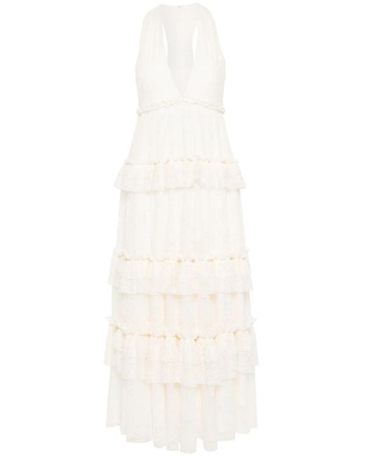 Philosophy Di Lorenzo Serafini White V-Neck Lace Midi Dress