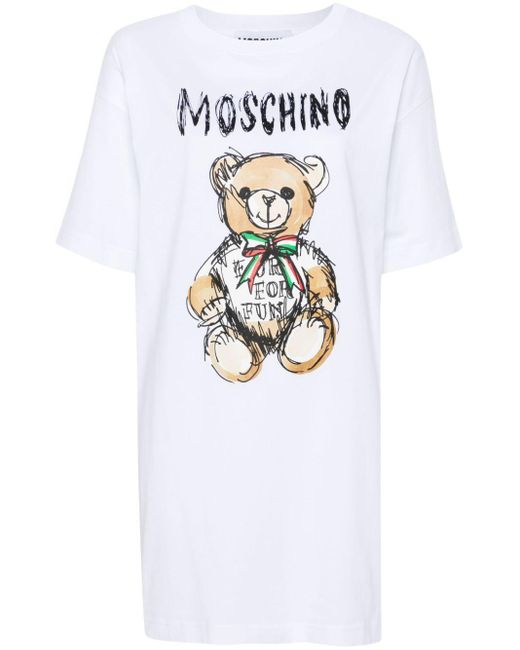 Vestido estilo camiseta con estampado Teddy Bear Moschino de color White