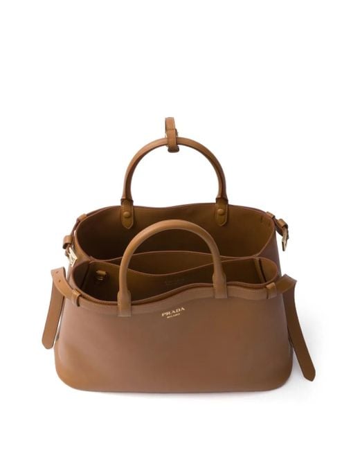 Borsa Tote Buckle Media di Prada in Brown