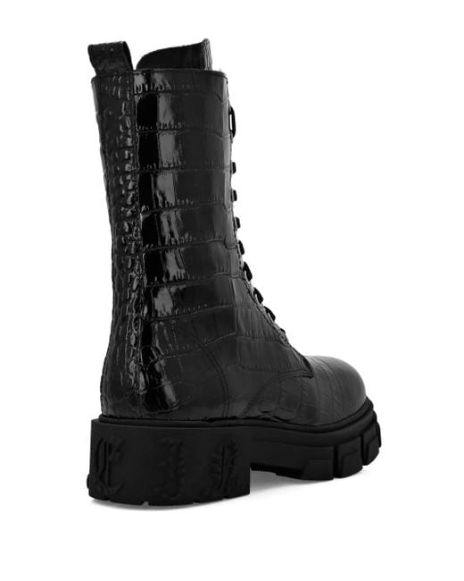 Philipp Plein Black Croc-Effect Leather Boots