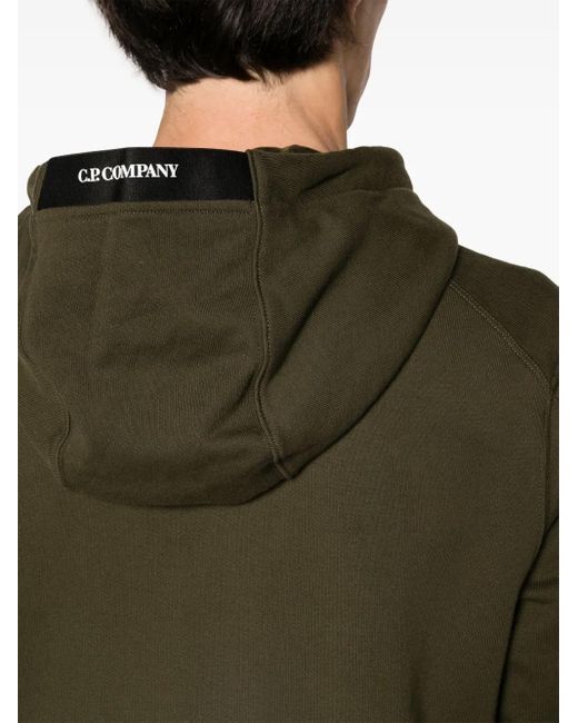 C P Company Green Diagonal Raised Lens-Detail Hoodie for men