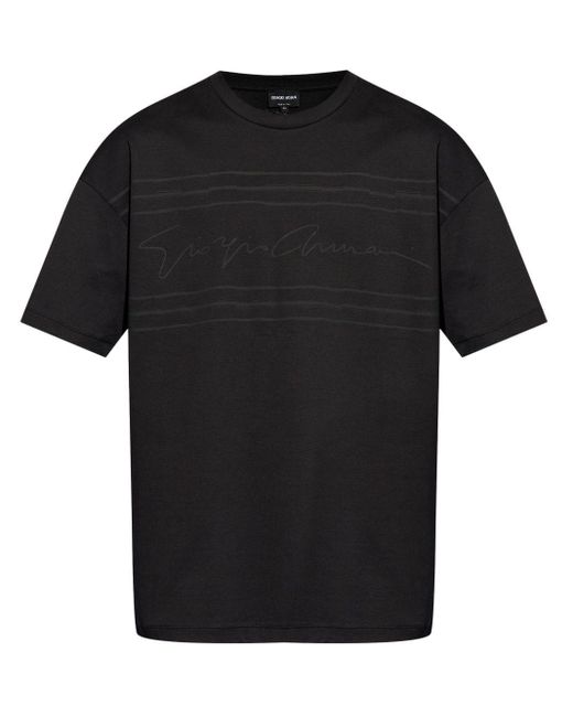 Giorgio Armani Black Logo-print Cotton T-shirt for men