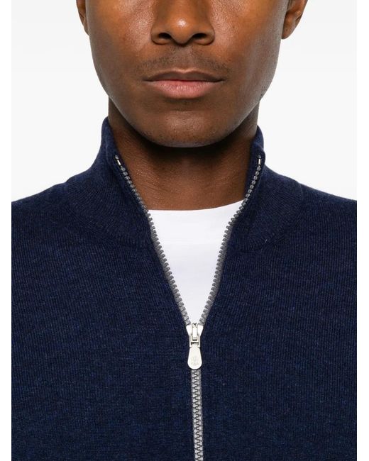 Brunello Cucinelli Blue Cashmere Zipped Cardigan for men