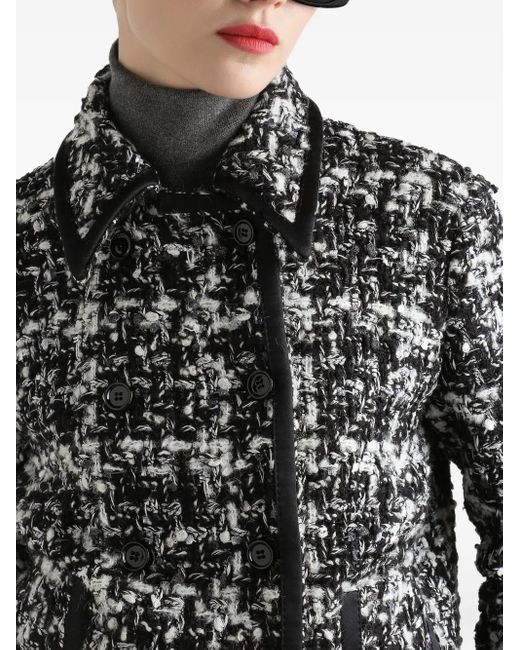 Dolce & Gabbana Black Wool-Blend Check Double-Breasted Jacket