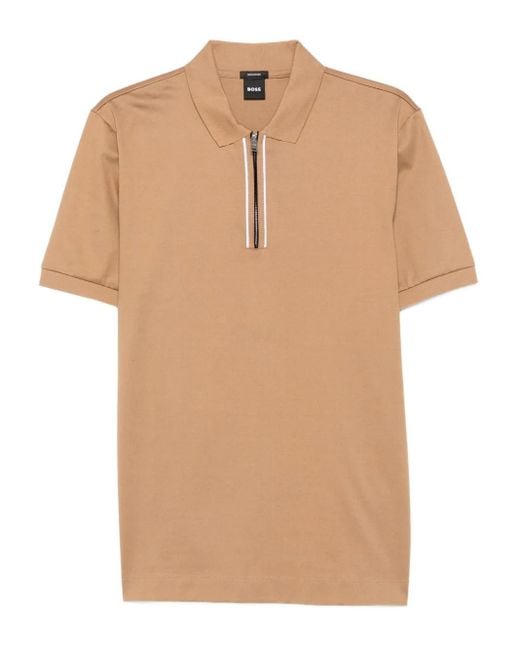 Boss Natural Zip-Front Polo Shirt for men