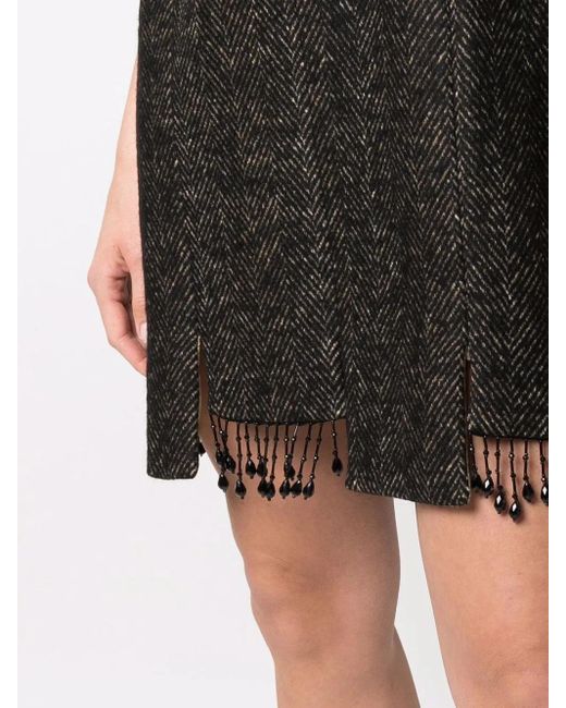 Ganni Black Beaded Step-Hem Shift Dress