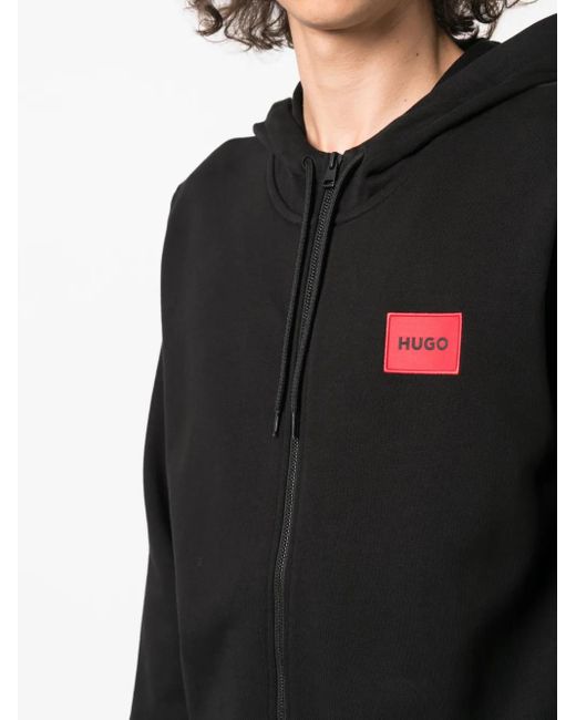 Sudadera con capucha y parche del logo HUGO de hombre de color Black