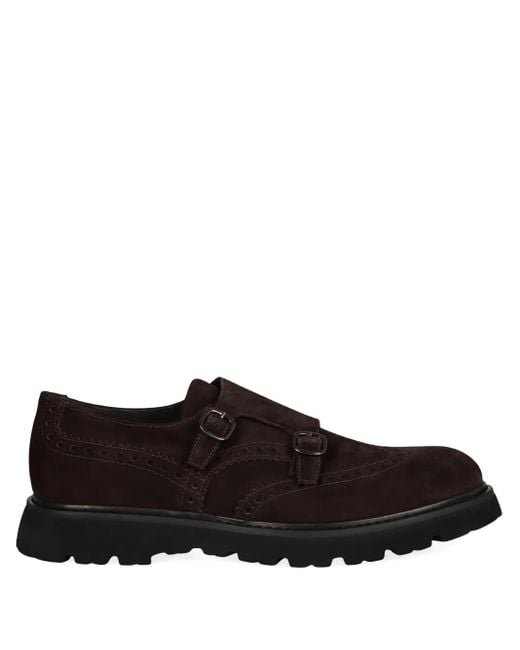 Doucal's Brown Suede Double-Buckle Monk Shoes for men