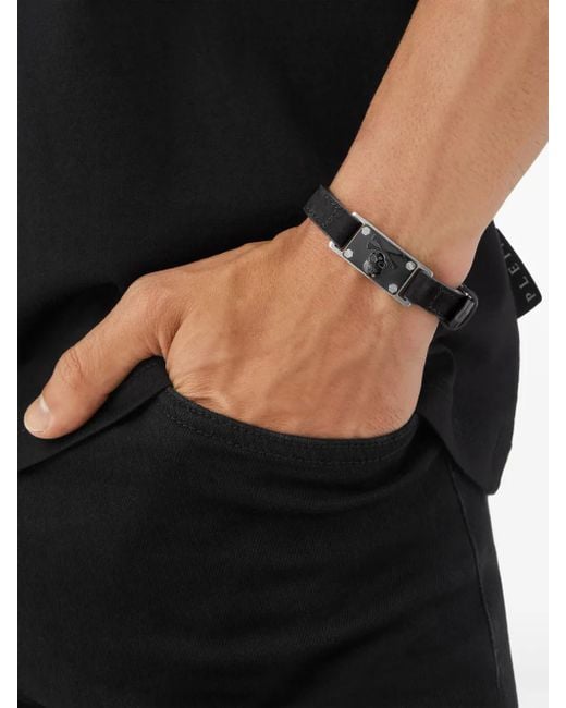 Pulsera de cuero con motivo de calavera Philipp Plein de hombre de color Black
