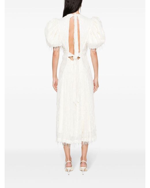 ROTATE BIRGER CHRISTENSEN White Puff-sleeve Sequined Midi Dress