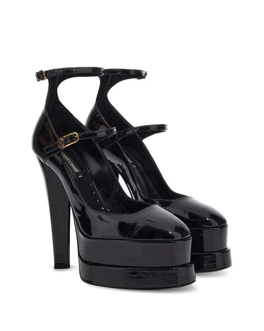Roberto Cavalli Black Buckle Strap Platform Pumps