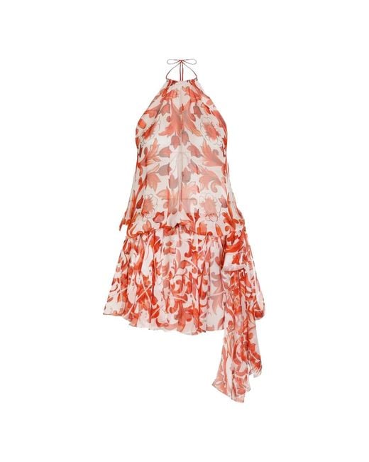Dolce & Gabbana White Majolica-Print Chiffon Short Dress