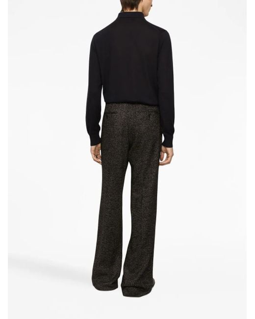 Dolce & Gabbana Black Logo-Embroidered Cashmere Polo Shirt for men