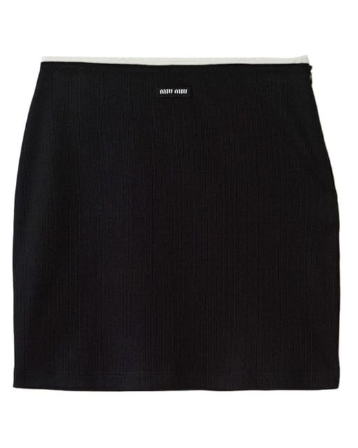 Miu Miu Black Logo-appliqué Ribbed-knit Miniskirt
