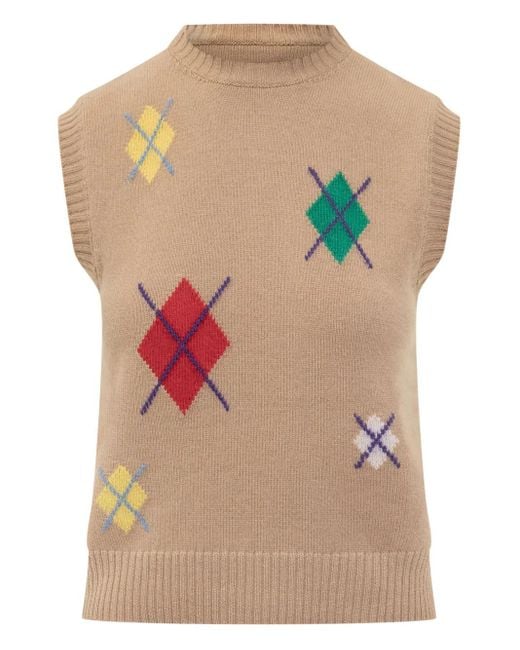 MSGM Green Diamond-Pattern Sleeveless Top