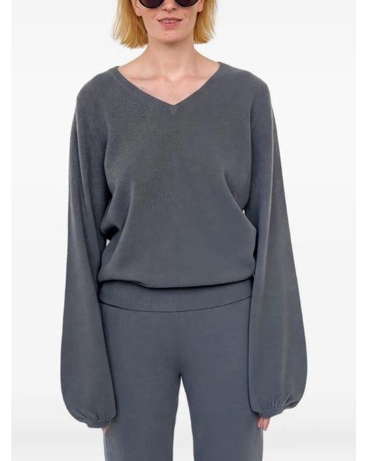 Frenckenberger Gray V-Neck Balloon-Sleeve Sweater