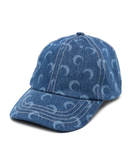 MARINE SERRE Blue Jeans-Baseballkappe mit Crescent Moon-Print