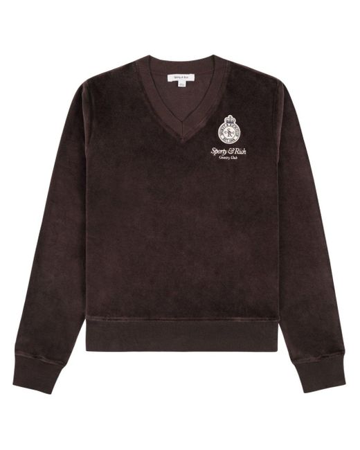 Sporty & Rich Brown Crown Cotton Velour Sweatshirt