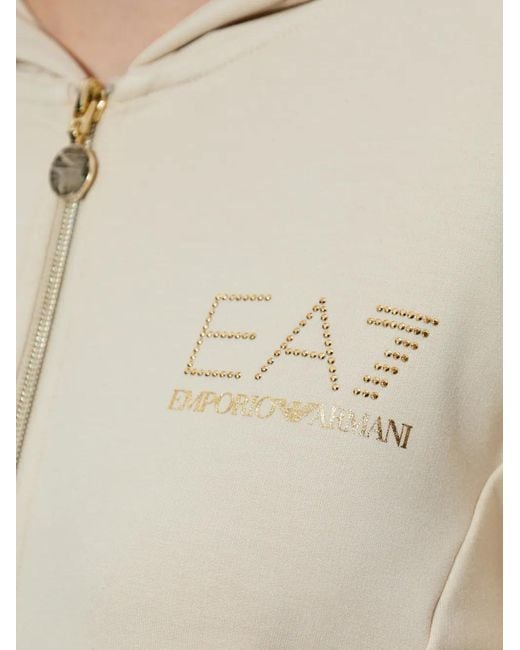 EA7 White Zip-Up Logo-Detail Hoodie