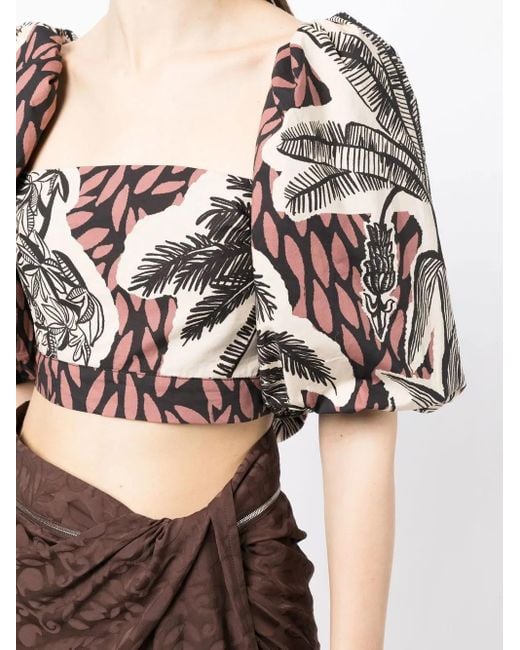 Johanna Ortiz Black Graphic-Print Puff-Sleeve Blouse