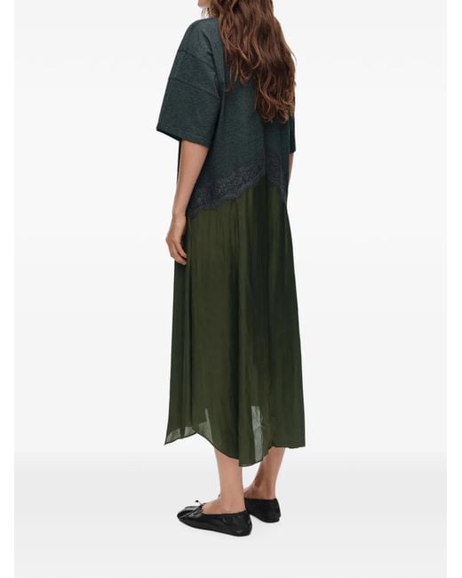 Bimba Y Lola Green Khaki Two-Material Asymmetric Dress