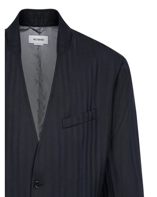 Hed Mayner Blue Striped Two-Button Jacket for men
