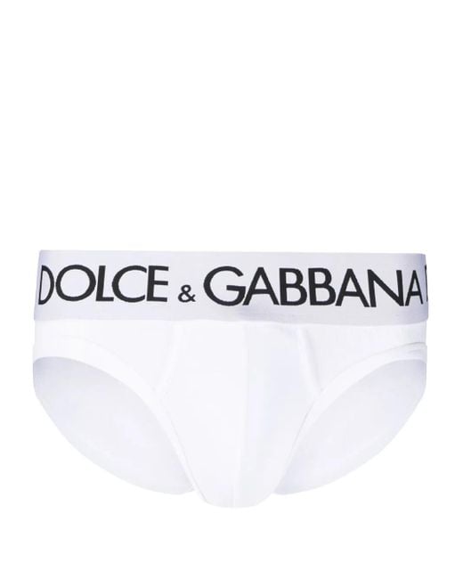 Dolce & Gabbana White Logo-Waistband Stretch-Cotton Briefs for men