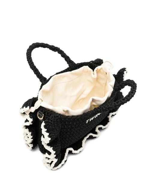 Twinset Black Ruffled Tote Bag