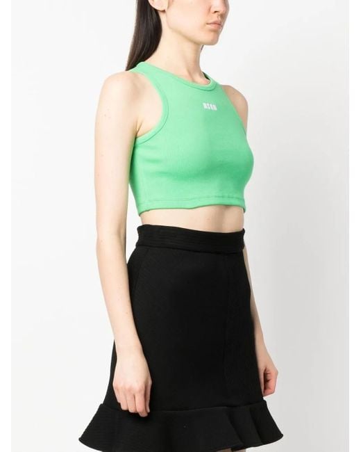 MSGM Green Logo-Print Sleeveless Top