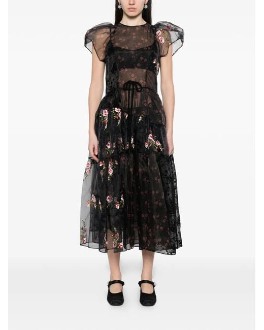 Simone Rocha Black Puff-Sleeve Patchwork Dress