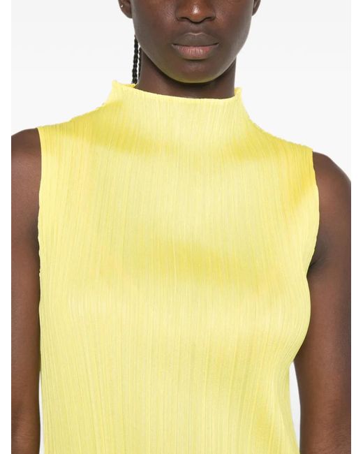 Pleats Please Issey Miyake Yellow Pleated Sleeveless Midi Dress