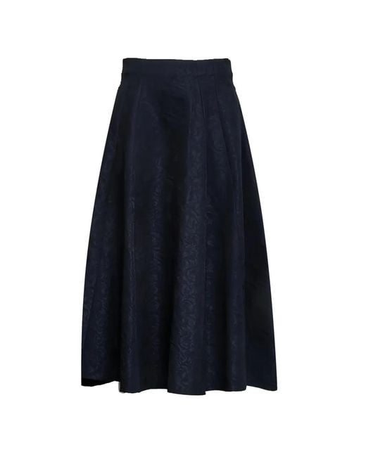 Max Mara Blue Flower-Jacquard A-Line Midi Skirt