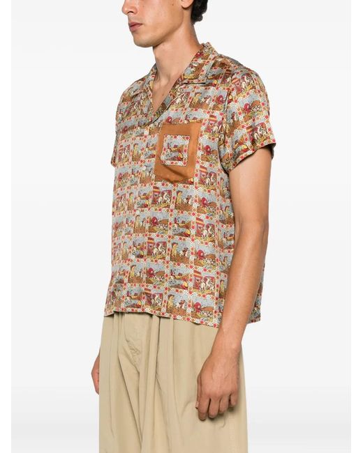 Bode Natural Cowboy Comic Silk Shirt for men