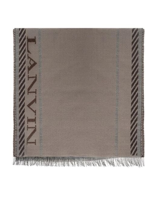 Lanvin Gray Logo-Print Fringed Scarf for men