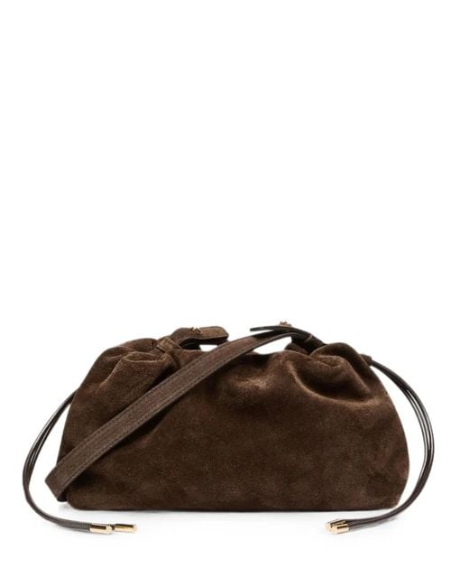 Marella Brown Ruched-Detail Suede Clutch Bag