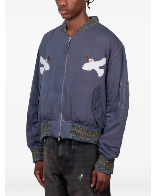 STORY mfg. Blue Embroidered Reversible Bomber Jacket for men