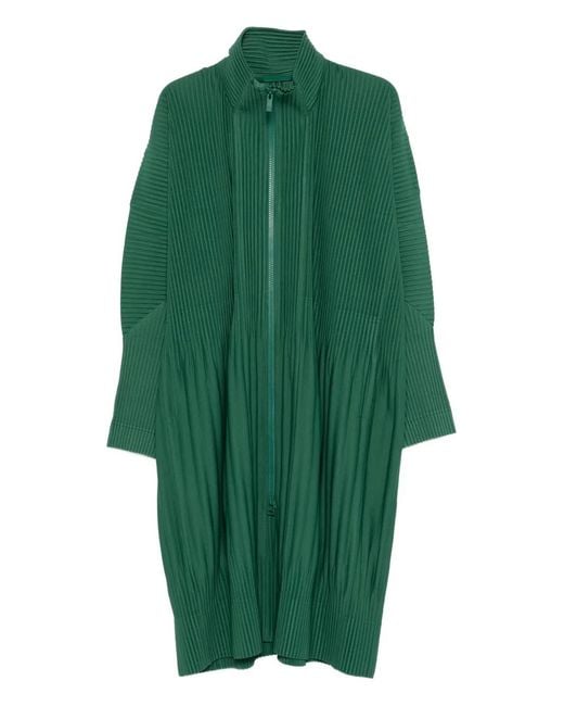 Homme Plissé Issey Miyake Green Pleated Zip-Up Coat for men