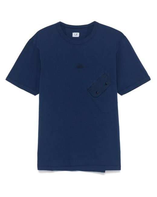 C P Company Blue Logo-Embroidered T-Shirt for men