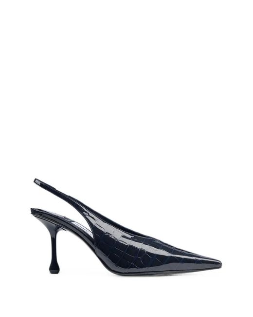 Jimmy Choo Blue Isa 80 Marine Shiny Croc-Embossed Leather Slingback Pumps