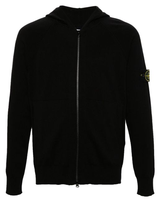 Stone Island Black Compass-patch Knitted Hoodie for men