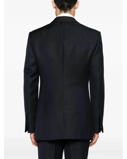 McQueen Blue Tailored Peak Lapels Blazer for men