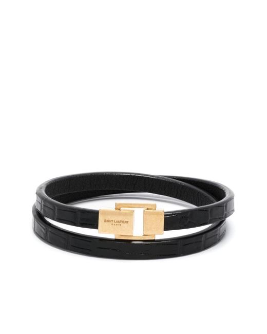 Saint Laurent Black Logo-engraved Leather Bracelet