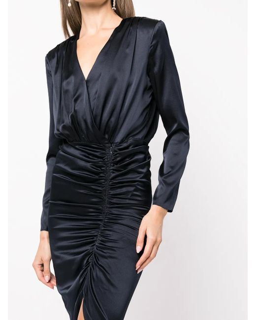 Veronica Beard Black Cameri Ruched Long-Sleeve Midi Dress