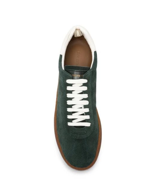Officine Creative Green Suede Low-Top Sneakers for men