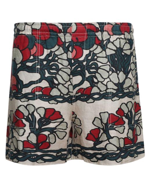 Bode Natural Garden Lattice Linen Shorts for men
