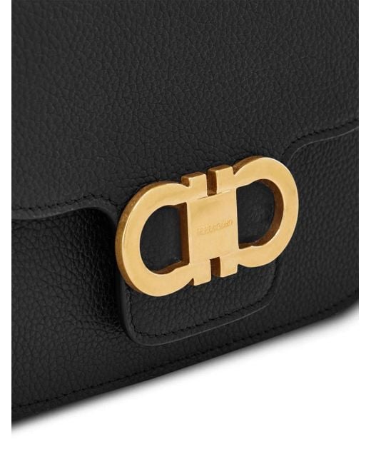 Ferragamo Black Double Gancini Schultertasche