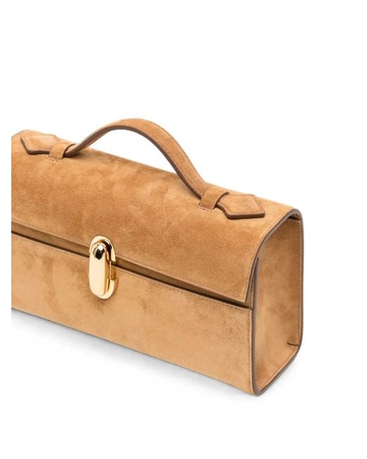 SAVETTE Brown Suede Top-Handle Shoulder Bag