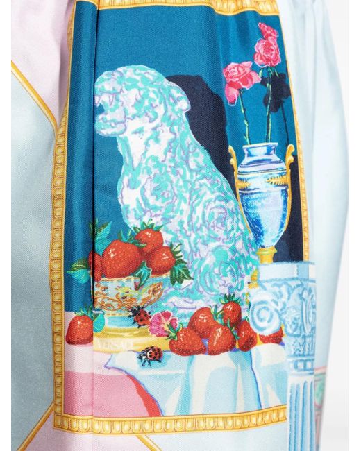 Versace Blue Gallery Print Silk Shorts for men
