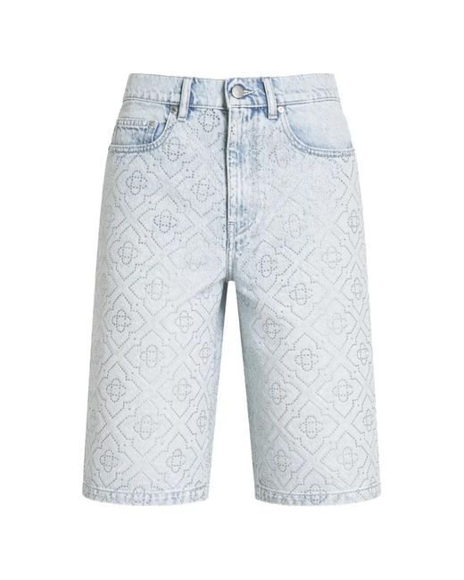 Casablanca Blue Rhinestone-Embellished Monogram Shorts