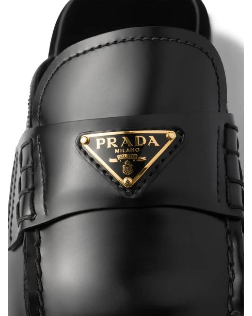 Prada Black Brushed Leather Mules